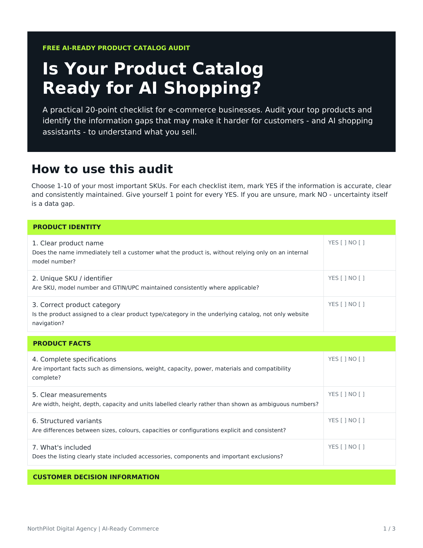 Preview of the NorthPilot AI-Ready Product Catalog Audit